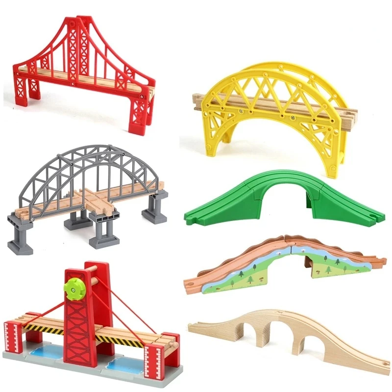 

Railway Toys Wooden Train Tracks Accessories Wooden Race Track Bridge fit for All Brands Wood Tracks Educational Toys for Boys