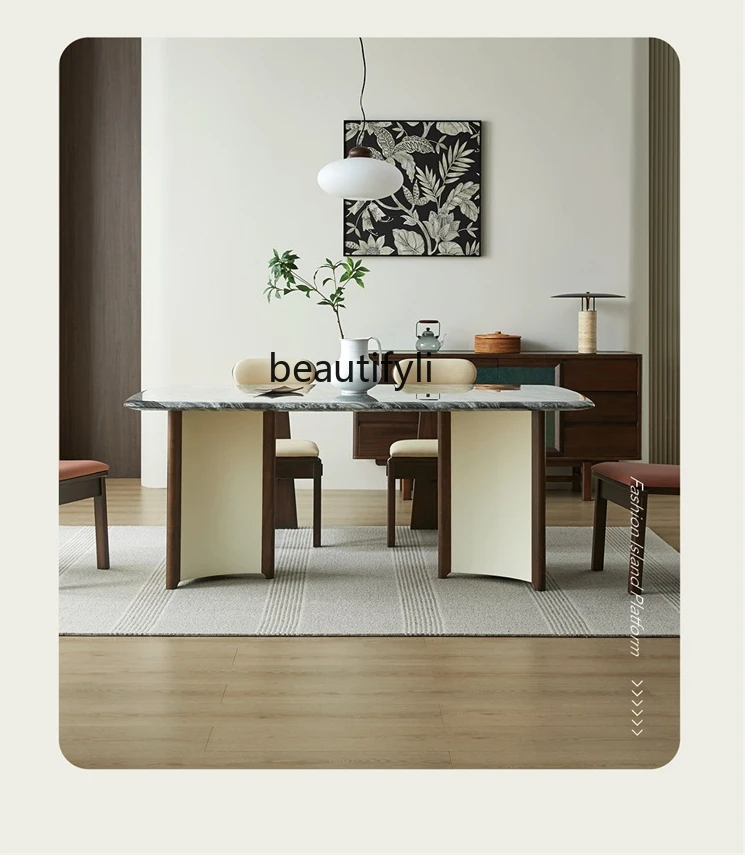 Marble Modern Minimalist Black Walnut Long Table Large Flat Laminated High-End Ellipse Dining Table