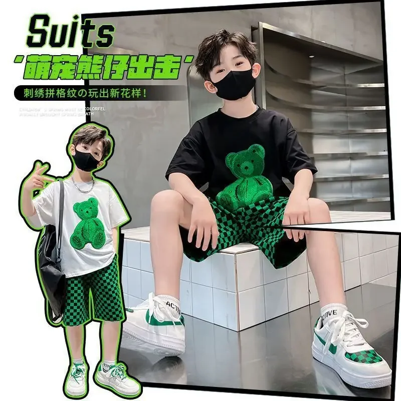 Summer Boys Clothes Set Children Cartoon Bear T-shirts and Shorts 2pcs Suit Kids Casual Top Bottom Tracksuits 4 6 8 10 12 Years