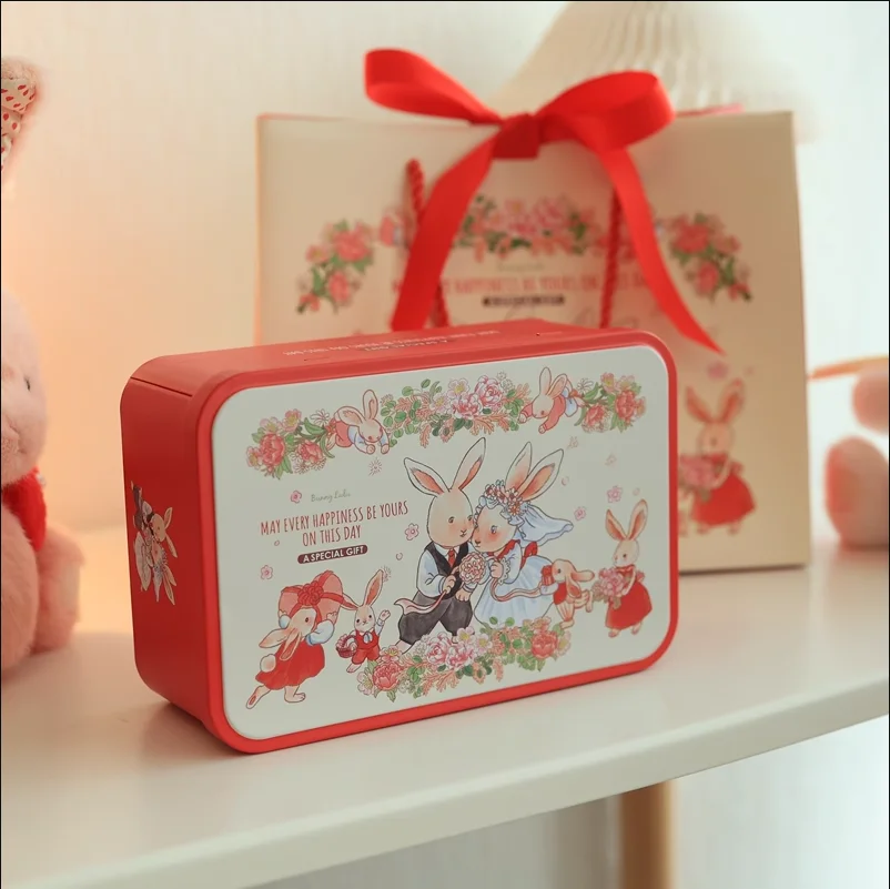 Large Cartoon Rabbit Christmas Rectangle Wedding Candy Tinplate Box For Packaging Gifts Cookie Cakes Dessert Storage Container