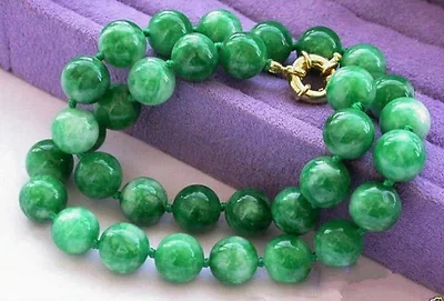 

Natural 12MM Green Jade jadeite Round Gemstone Necklace 18''