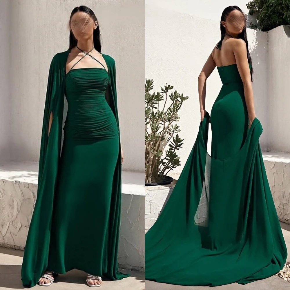 

Customized Chiffon Pleat Halter Midi Dresses Sizes Available Bespoke Occasion Simple Prom Woman Elegant Party Shawl Wedding