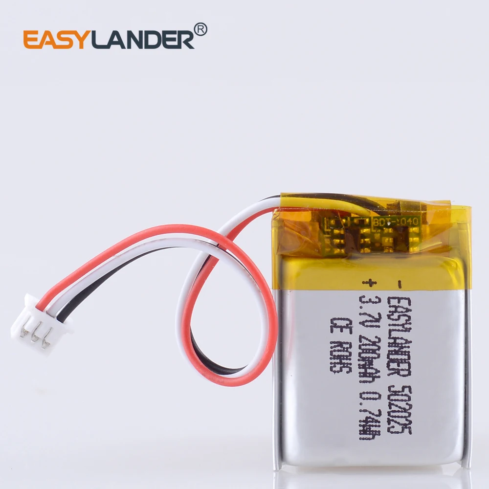 1.25 3p 200mAh 3.7V 502025 Lithium Polymer Li-Po li ion Rechargeable Battery For toys speaker Tachograph MP3 MP4 GPS Bluetooth