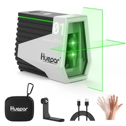 Huepar E011G Cross Line Laser Level Rechargeable Green Self Leveling Laser Tool Motion Sensor & Pulse Mode Wave hands to Switch