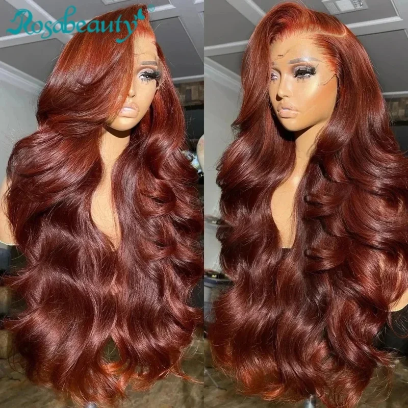 Rosabeauty 13x4 Reddish Brown Body Wave Lace Front Human Hair Wigs Preplucked Colored 13x6 HD Lace Frontal Wigs For Black Women