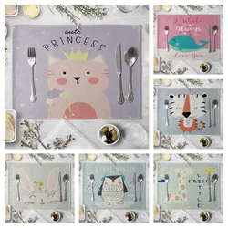 4pc/8pc Children's Cute Animal Style Pattern Placemat Cotton Linen Fabric Table Mats Family Dinner Tableware Kitchen Table Mat