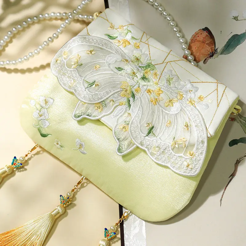 Chinese Style Original Butterfly Embroidery Pearl Chain Bag Daily National Style Messenger Bag Hanfu Matching Bags for Women