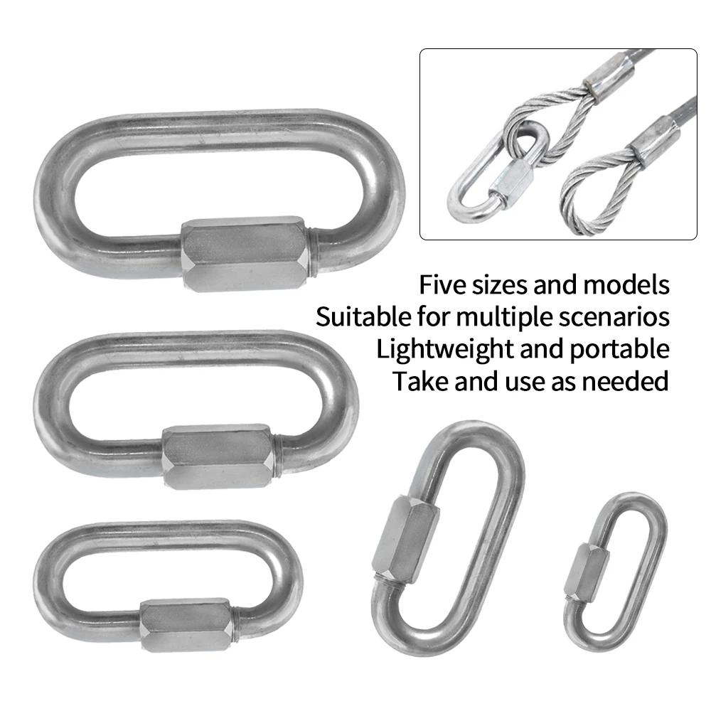 5-10PCS Quick Links 304 Stainless Steel D-Lock Carabiner Heavy Duty Repair Pet Key Chain Keychain Snap Kettle Buckle Chain