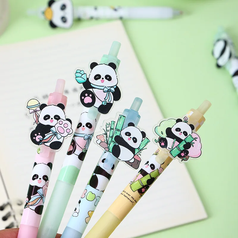

48 Pcs with Box Cartoon Panda Push Gel Pen Cute Styling Acrylic Patch Neutral Pen ST Head Signature Pen High Value Stationery