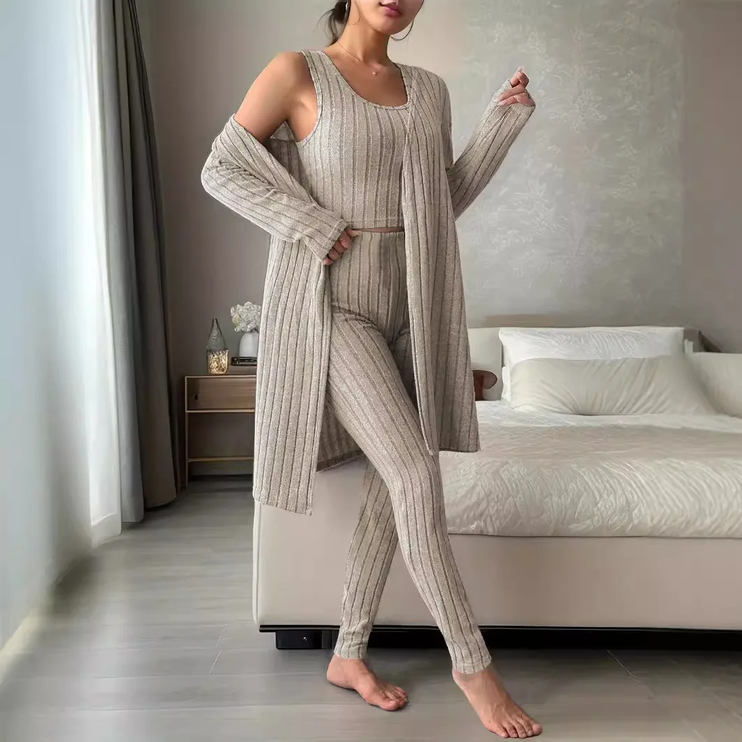 

Модный вязаный жилет, брючная куртка, женская зимняя куртка из трех предметов, новая повседневная домашняя одежда, кардиган, пальто, тонкий брючный костюм-карандаш