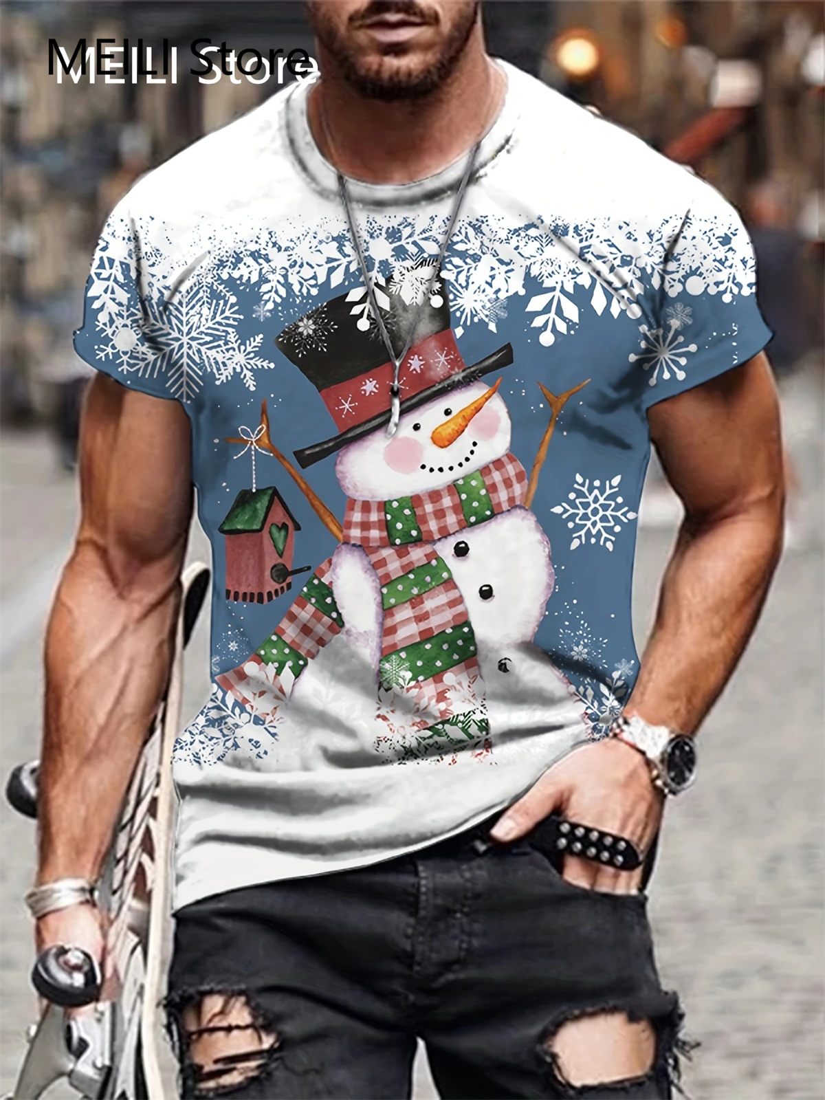 New Fashion Christmas T Shirt Casual 3D Printed T Shirts Short Sleeve Round Neck Top Snowman Summer Unisex T-Shirt Mens Clothing