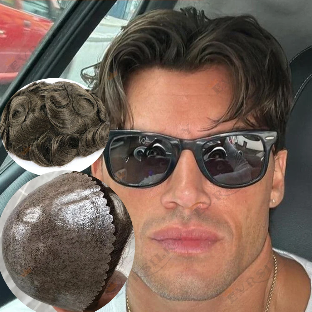 

Необнаружимый микро тонкая кожа ASH Коричневый мужской парик Прочный супер натуральный волос 1b40 1b80 Светло-серый парик из человеческих волос Шиньон