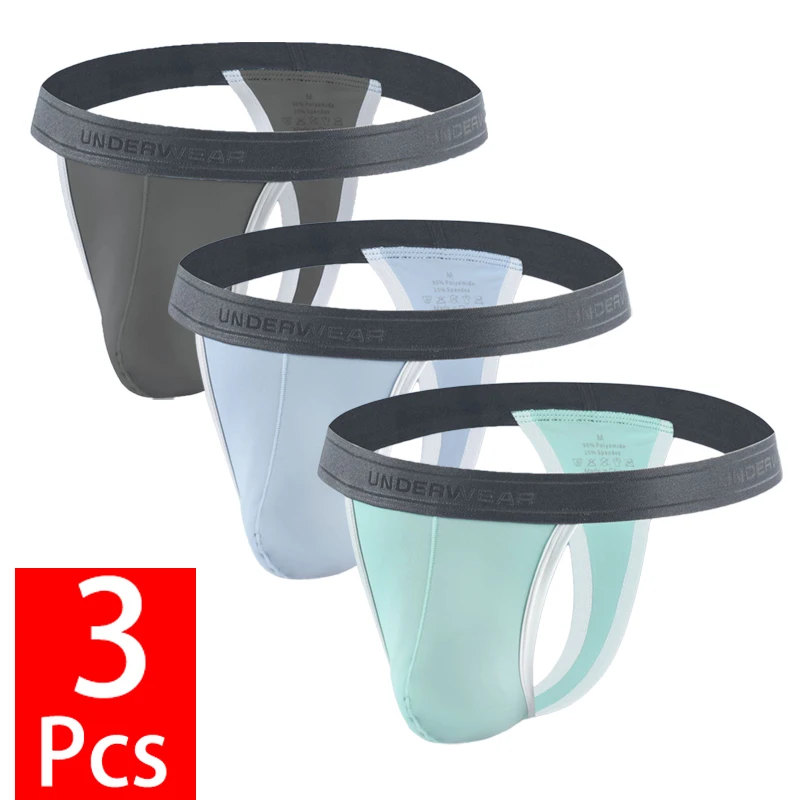 

3PCS/Lot Men Underwear Sexy Ice Silk Mens G-string And Thong Underpants Male Low-rise U Bulge Pouch T-back Tangas Panties Cuecas