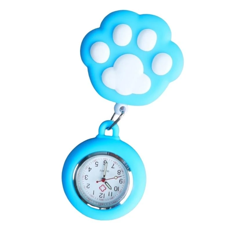 Adorable Kitten Paws Brooch Watch For Nurses Extensible Line Nurse Watch Silicone Kitten Paws Nurse Watch