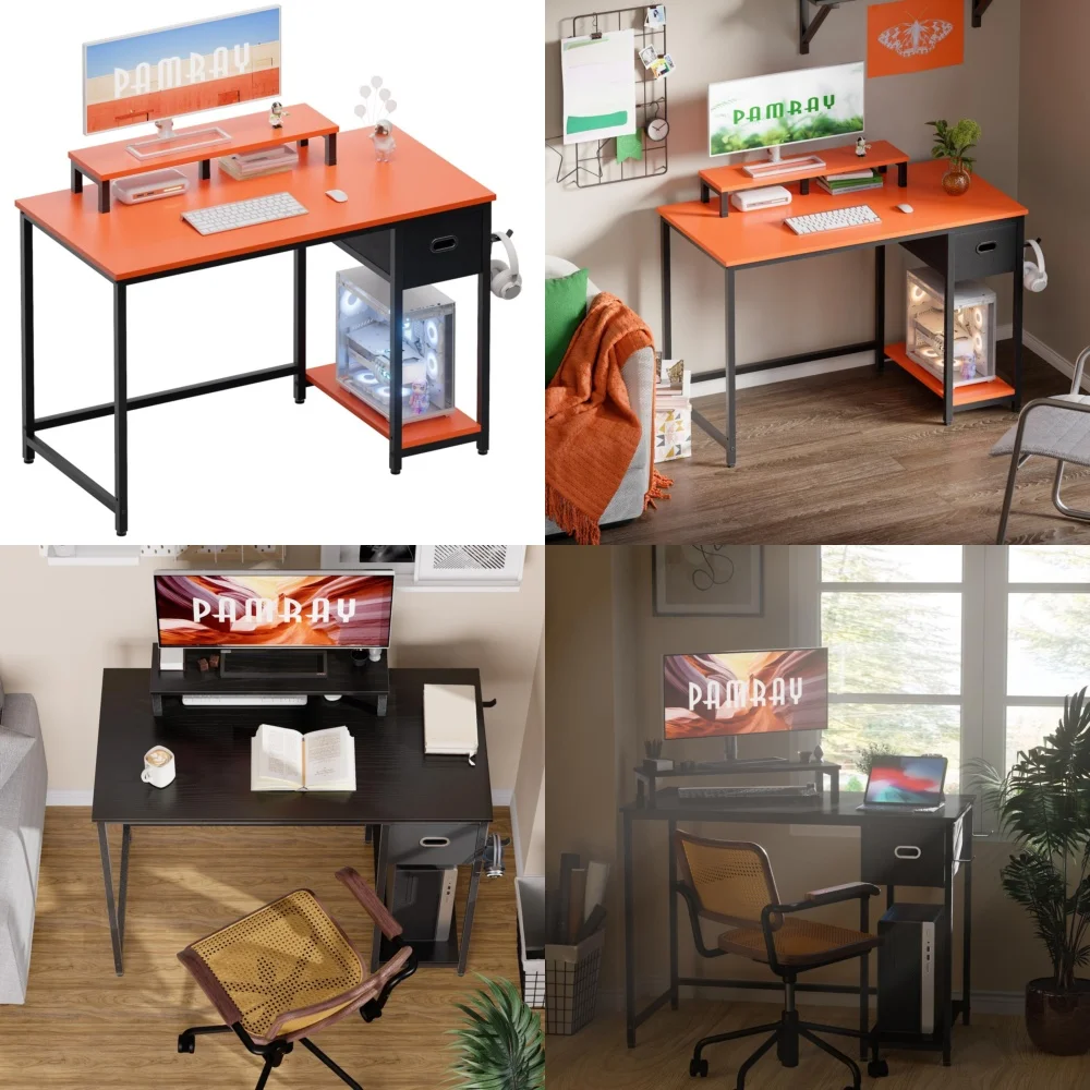 

Computer Desks39 Inch Compact Computer Desk with Monitor Stand for Small Home Office Space Saving Design