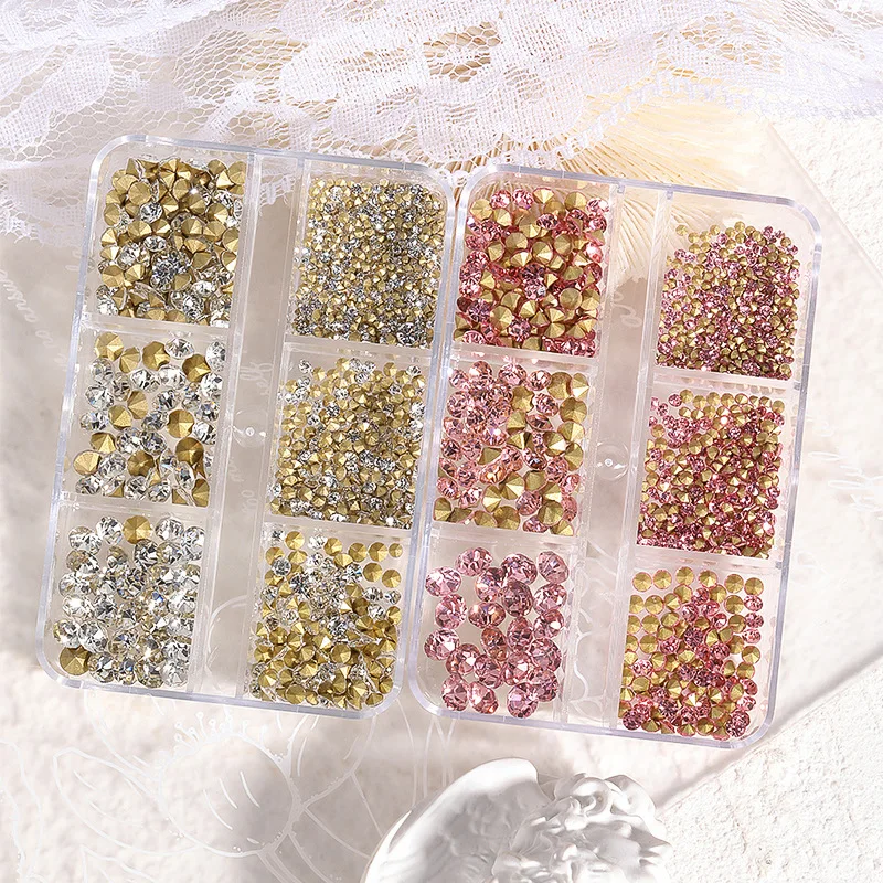 Colorido Glitter Vidro Prego Strass Encantos Prego Strass Apontou Inferior Brilhante Luxo Cristal Prego Gems Diamante Manicure Jóias