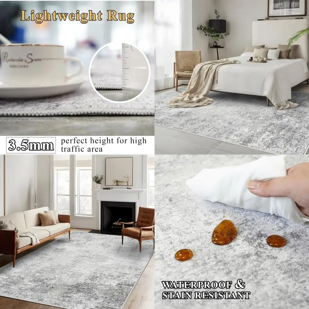 

Ковер 5x7 серый абстрактный – грязеотталкивающий, нескользящий, тонкий для гостиной, спальни и столовой