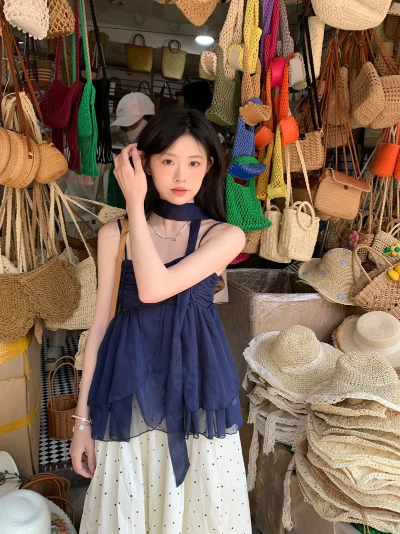 

2024 Summer Fashionable and Minimalist Design with A Tank Top and Women's Polka Dot Slim Skirt Set of Two Female Clothing