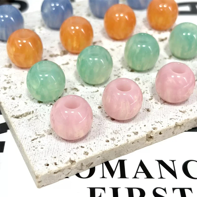 New arrived 100pcs/lot 15*16mm color pattern print geometry rounds shape resin beads diy jewelry garment hair accessory