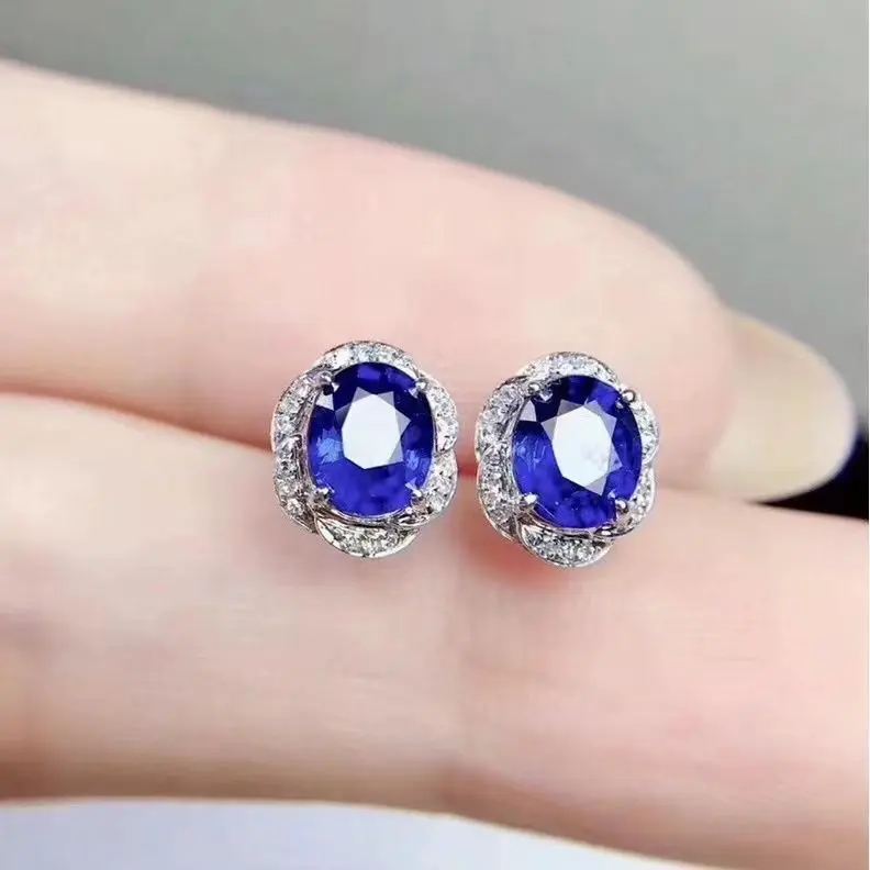 

UMQ New Elegant Sapphire Stud Earrings Women's Fashion Colored Gems Ear Rings Birthday Gift for Girlfriend