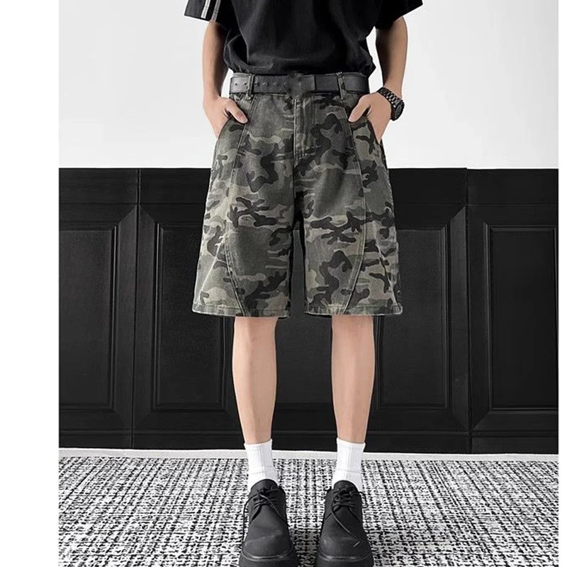 

American Retro Summer Camouflage Baggy Cargo Pants Women High Rise Loose Casual Denim Shorts Harajuku Vintage Jeans