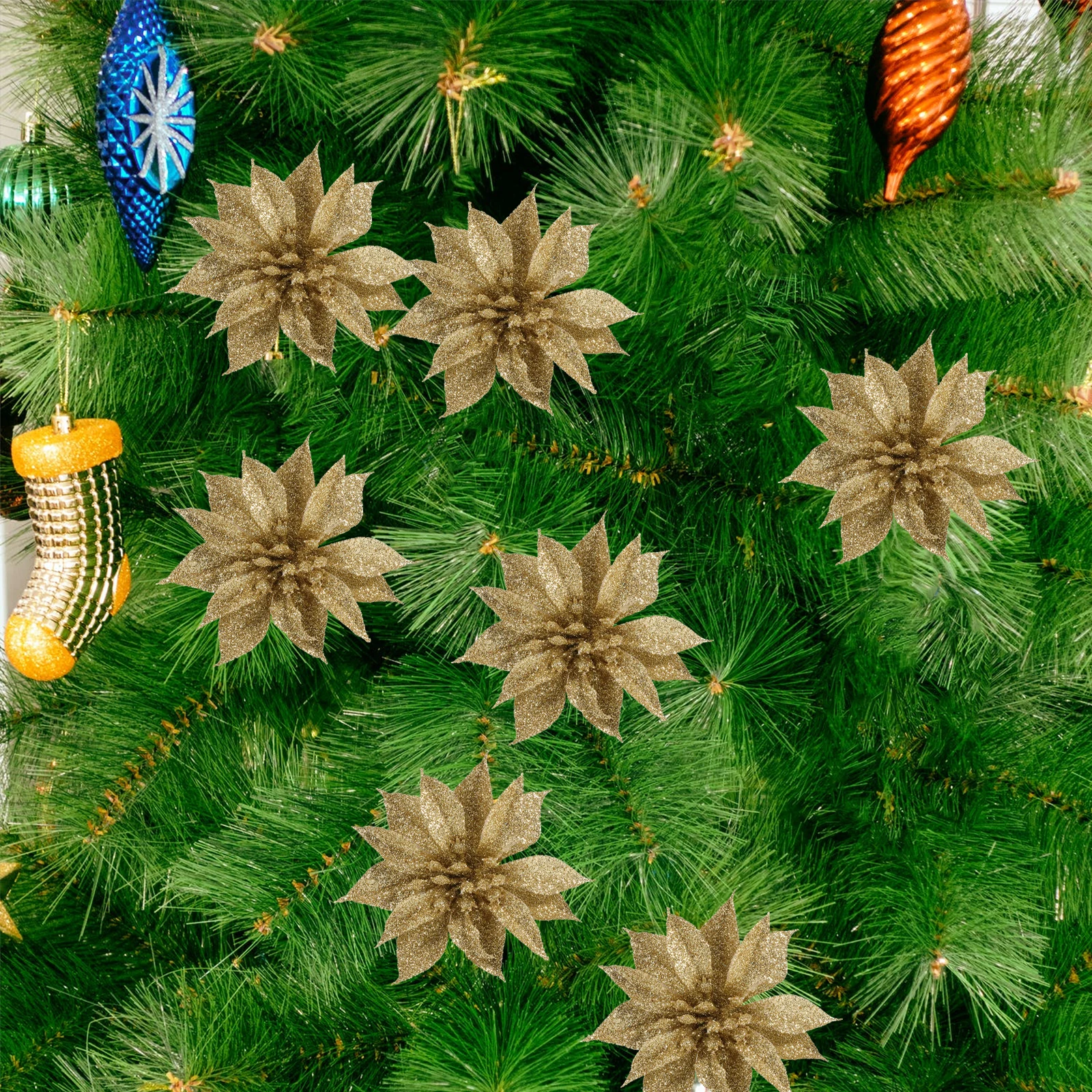 

Christmas Tree Hanging Decor Cloth Flower Pendant Xmas naments Festive Party Supplies Wedding Banquet Craft Reusable