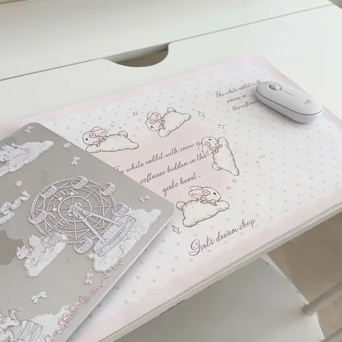 Imagen 2 del producto Protector de almohadilla de escritorio de cuero, alfombrilla de ratón de amor con gradiente de conejito rosa, alfombrilla de escritorio de oficina, impermeable, antideslizante, PU, secante de escritorio