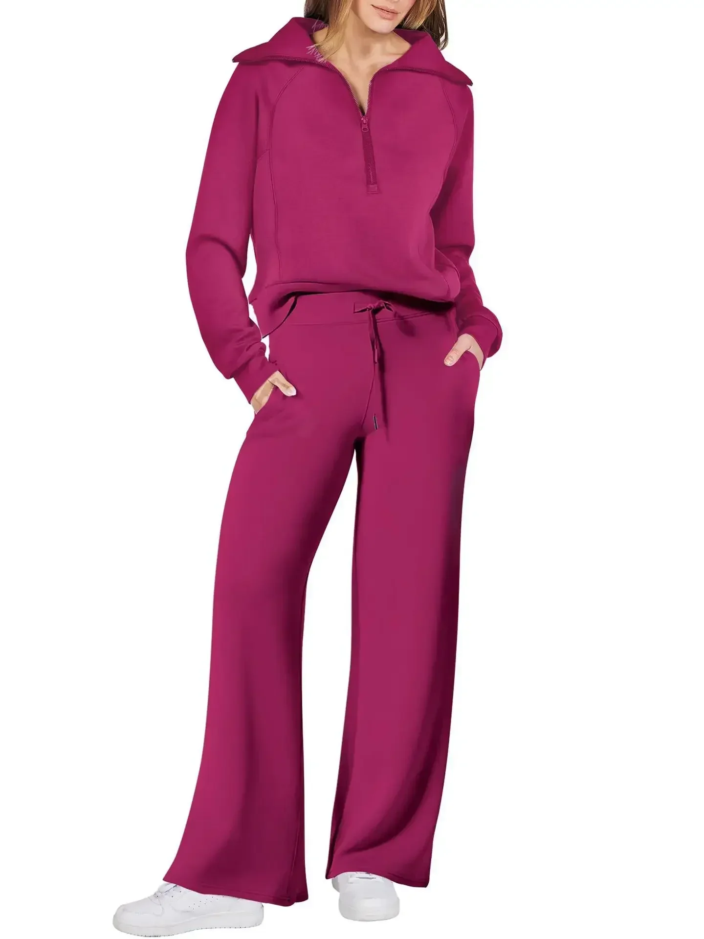 Women's Autumn and Winter New Leisure Sports Suit Zipper Long-sleeved Sweater Wide-leg Pants Two-piece Suit