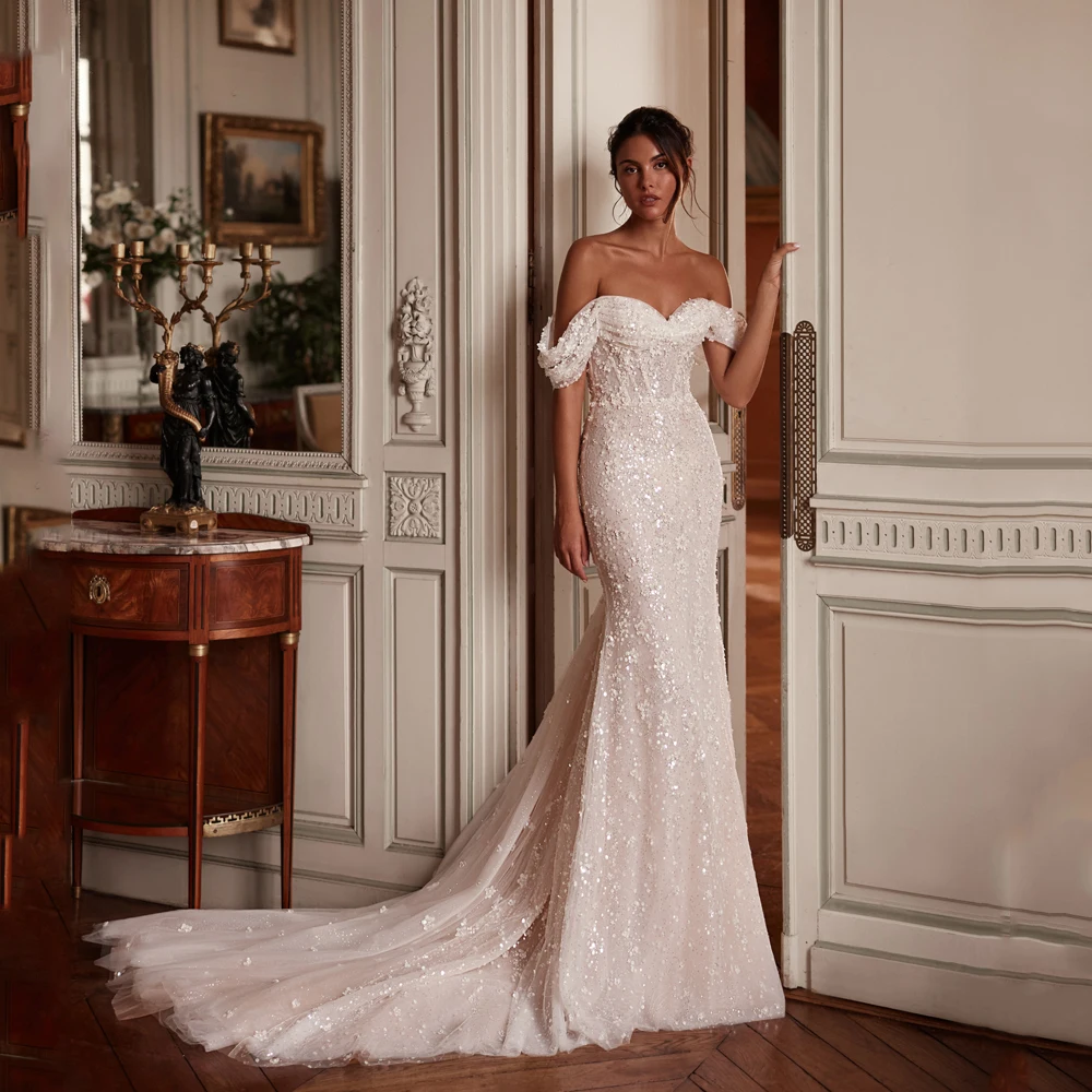 

Mermaid Wedding Dresses Luxury 2025 Off Shoulder Beaded Sequined Detachable Sleeve Sweetheart Vestidos De Novia Customized