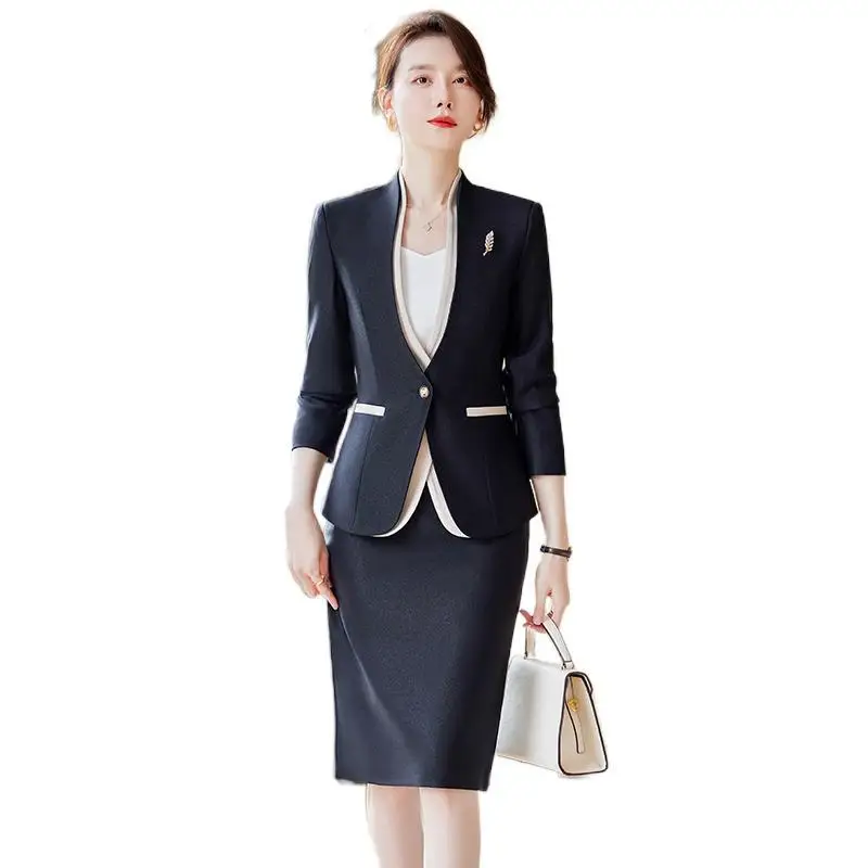 

3-G17 Apricot suit skirt women autumn and winter formal professional suit high-endwy store beauty salon front desk medical beaut