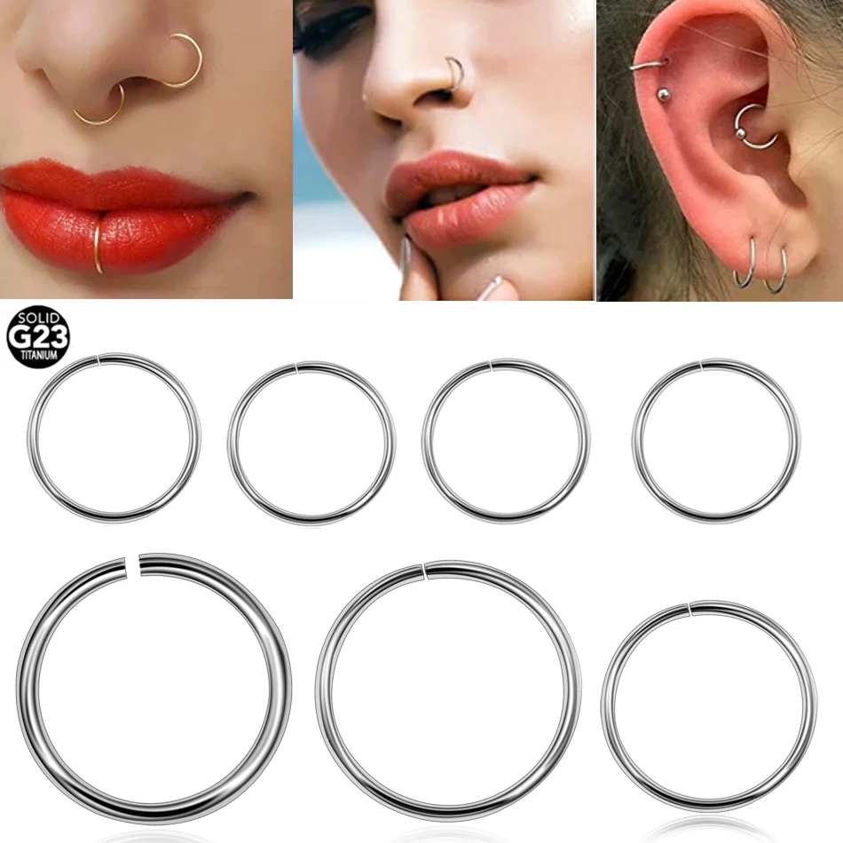 1PC Titanium 20G 18G Thin Fake Nose Ring Septum Helix Nostril Piercing Labret Lip Fake Piercing Cartilage Fake Earrings Hoop