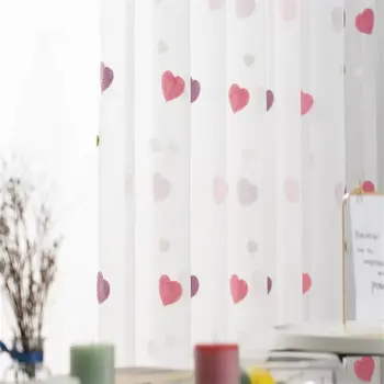 2片裝可愛粉紅刺繡愛心薄紗窗簾,適用於臥室、公主房、兒童房,透明薄紗窗簾 10 最佳銷售 兒童房窗簾 - №5