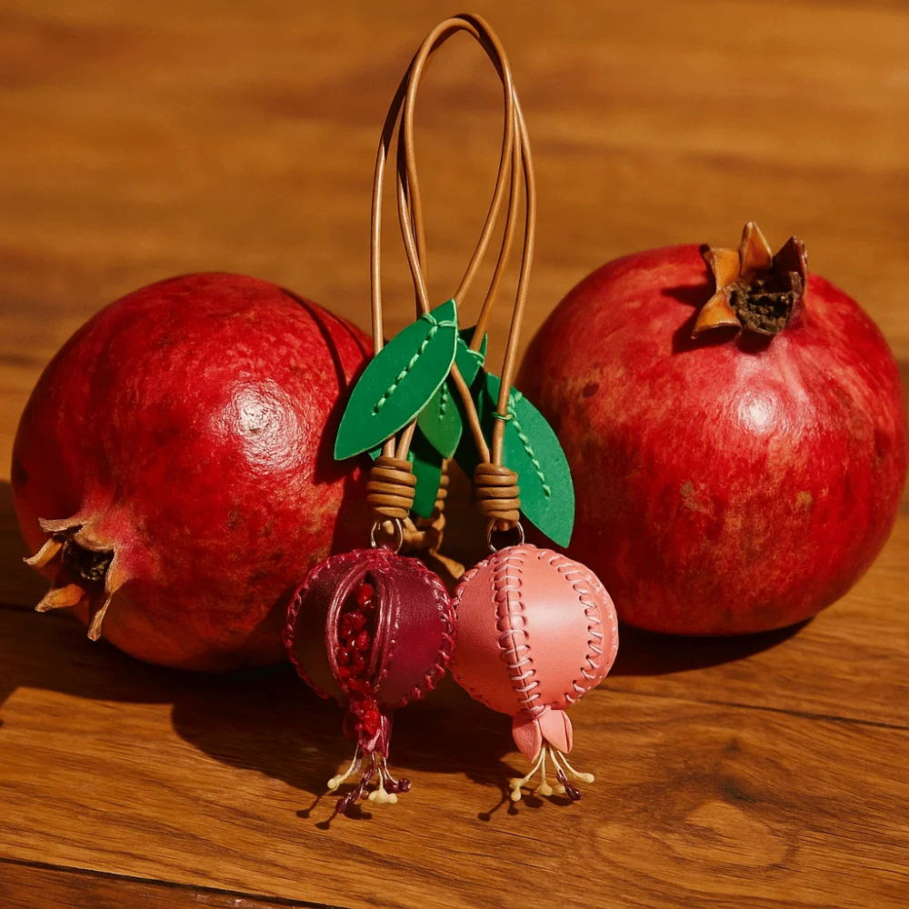 

Lovely Hanger Pomegranate Fruit Pendant Handmade Car Keyring Leather Keychain Fashion Creative Bag Pendant Women