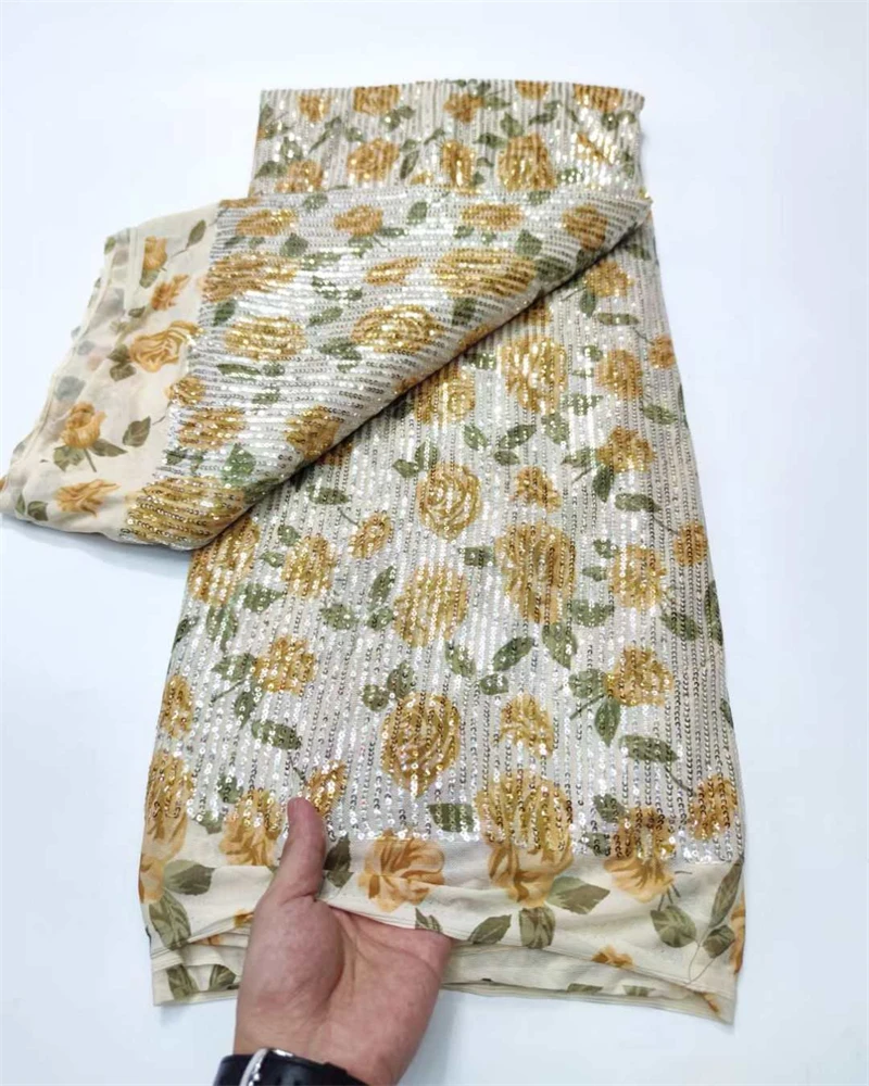 

Элегантная эластичная сетчатая кружевная ткань с французской вышивкой и блестками для модных африканских нигерийских свадебных платьев