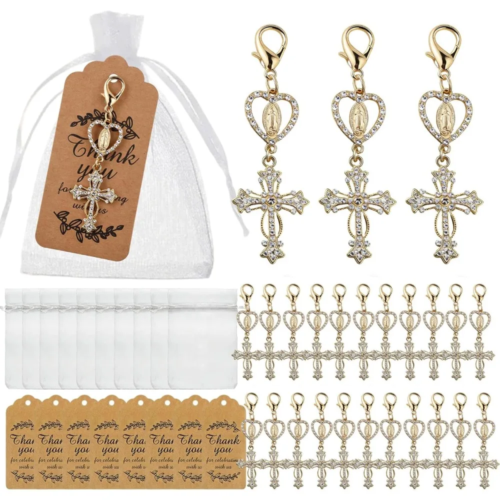 Juego de 5/10 Llaveros de Recuerdo de Bautizo, Llavero de Metal con Cruz de Corazón, Regalo de Primera Comunión y Pascua para Invitados, Artículos para Fiestas Religiosas