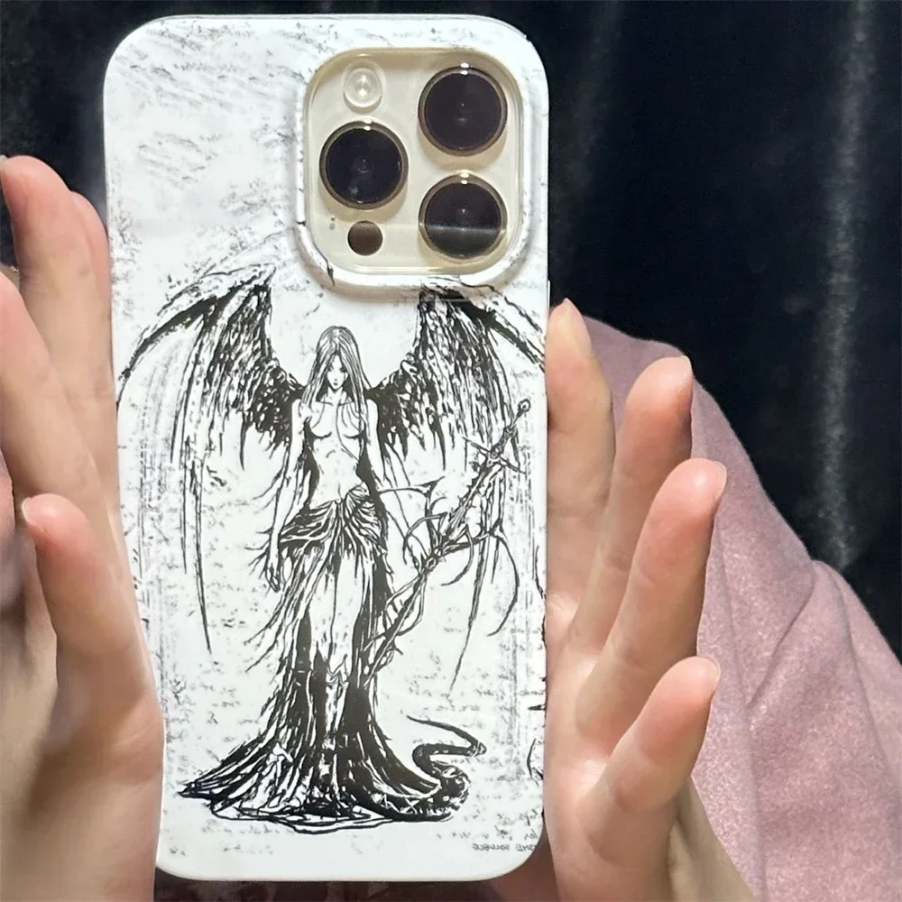 Coque rétro gothique avec sculpture de fille, coque mignonne, coque antichoc, iPhone 16 15 14 13 Pro Max 11 12 Mini Poly XS 7 8 Plus