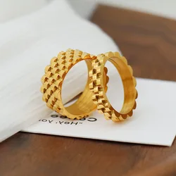 High End PVD Gold Plated No Fade Permanent Exaggerated Vintage Dainty Gear Stainless Steel Ring For Women Chunky Watchband Rings