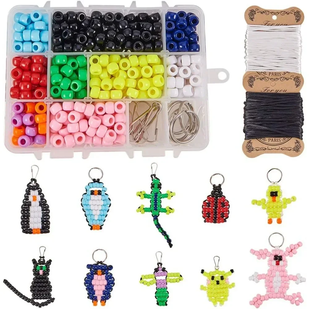 1 Box 600+Pcs DIY 10Sets Bead Pets Kit 8mm Large Pony Beads Bead Animals Keychain Kit Video tutorials Gecko Lizard Pet Bead Bulk