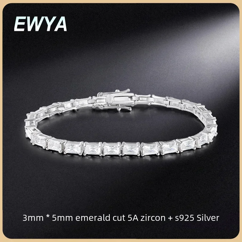 ewya pulseira completa de zircao tenis para mulheres s925 banhado a prata diamante 18k de alto carbono pulseiras hand link trendy gift real 3x5 mm 01