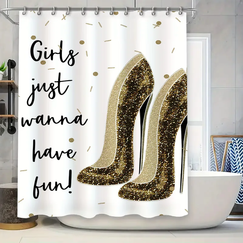 

Luxurious Golden High Heel Design Waterproof Shower Curtain for Bathroom Decoration Girls Just Wanna Have Fun