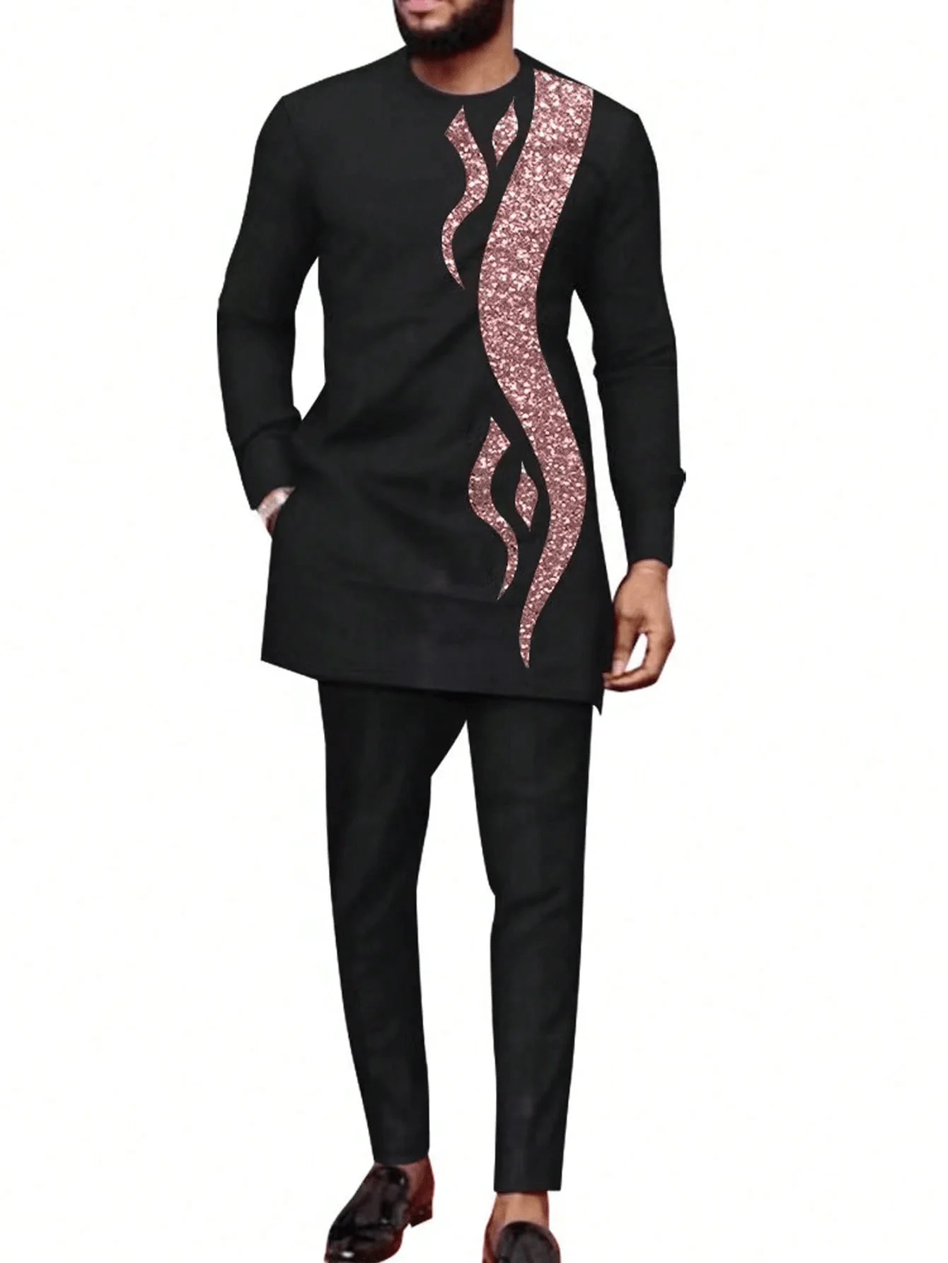 Kaftan Men's Two-Piece Set Wedding Kaunda Suits African Ethnic Traditional Casual Outfits Embroidery with Pocket Top and Pants