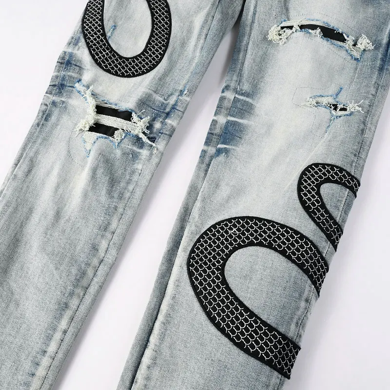 Y2K Fashion New Men's Jeans Embroidered, Washed, Nostalgic, Stretch, Slim Fit, High Street Hip Hop Brand Pants, Hombre