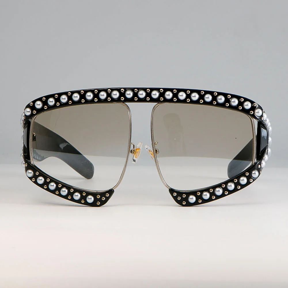 45448 Frauen brille Sonnenbrille Luxus Perlens chirme rote Spiegel brille übergroße UV400 Marke Brille weiblich – Detail 6