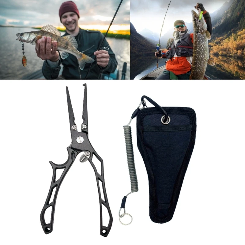 Fishing Pliers Multifunction Hook Remover Braided Fishing Line Cutter Rings Openers with Sheath & Lanyard Fishing Tackle