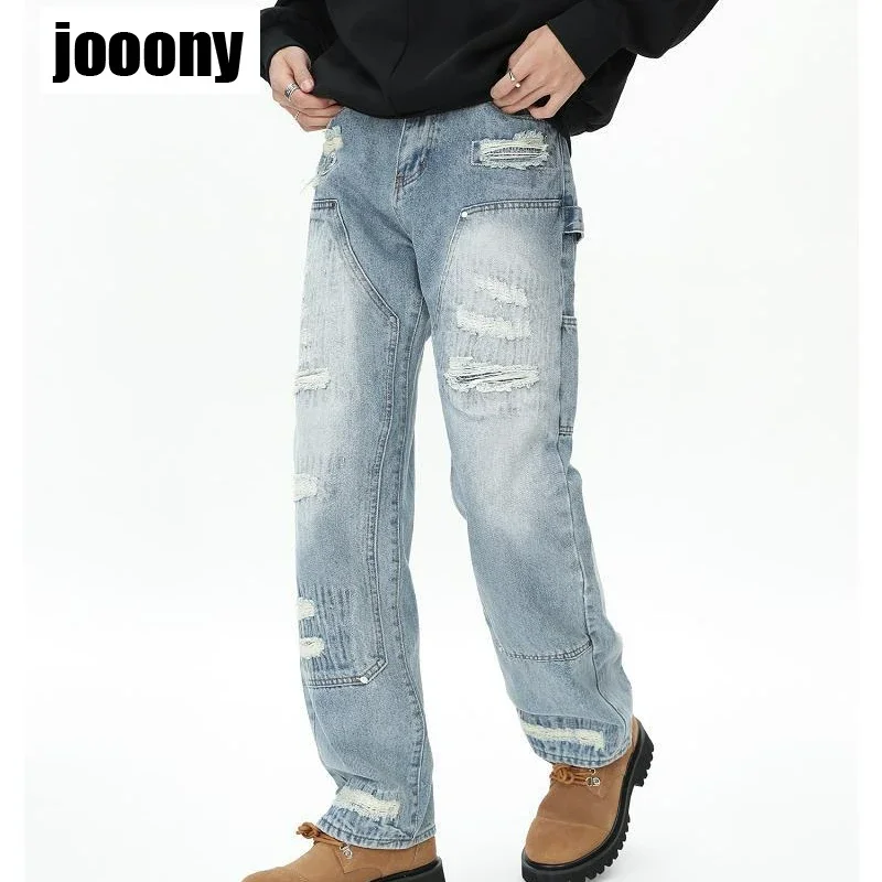 

Men's High Street Cargo Jean Pants Hip Hop Joggers Jeans Baggy Jeans Side Big Pocket Distressed Ripped Denim Jean Straight Pants