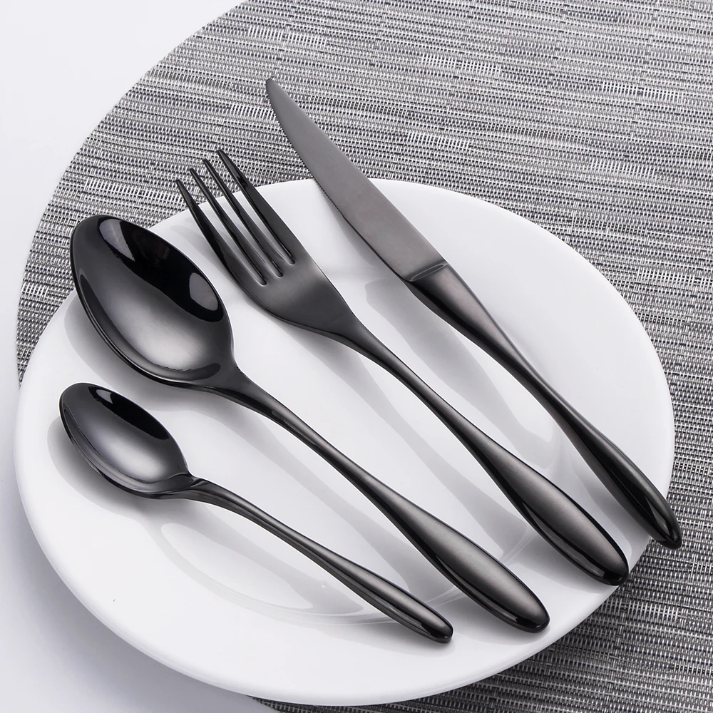 4/8/12/16Pcs Gold Cutlery Set Stainless Steel Tableware Mirror Dinner Set Sliver Knife Fork Spoon Black Kitchen Utensils