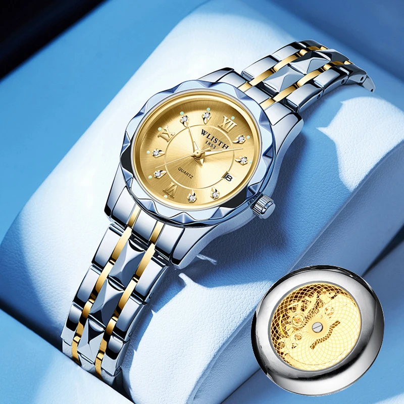 Fashion Women‘s Watches Gold Small Wristwatch Date Week Watch for Female Quartz  Watch Waterproof Luminous Stainless Wristwatch