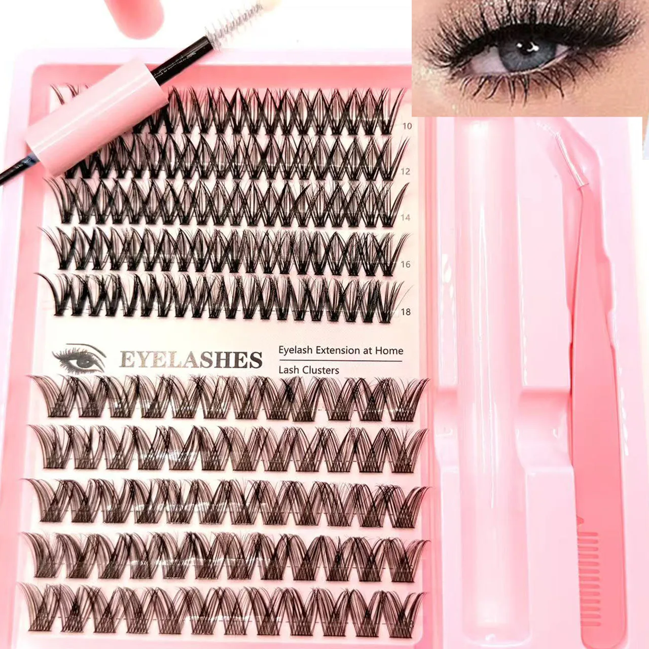 Hochwertiges DlY Falsche Wimpernverlängerungs-Mix-Cluster-Wimpern-Set mit Wimpernbindung und Versiegelung und Pinzette für das tägliche Make-up