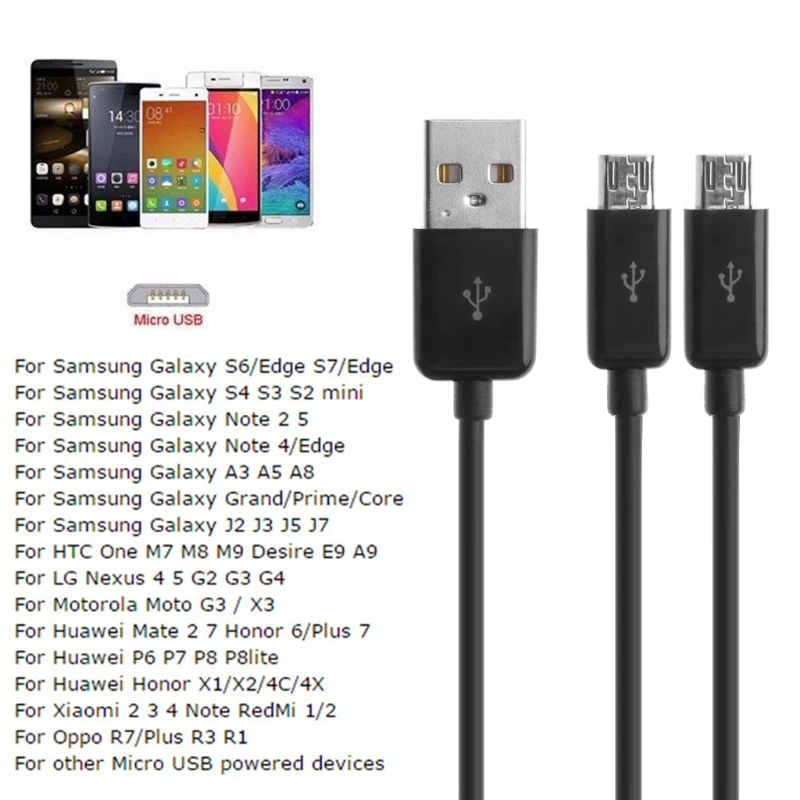 Cable divisor USB 2,0 macho doble Micro USB macho Y para dispositivos GPS teléfonos móviles Android, longitud 1m, ligero