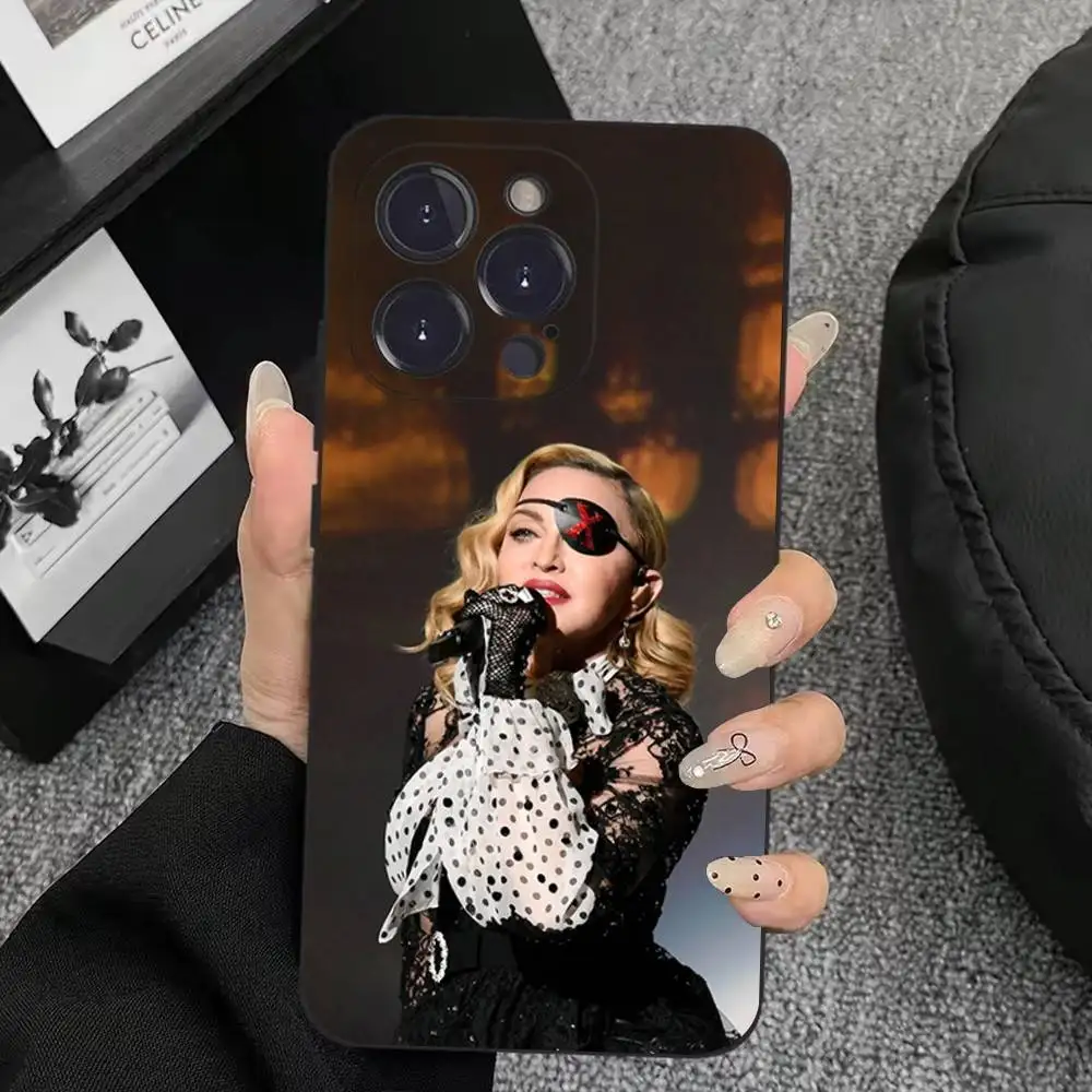 Singer M-Madonna telefoonhoesje voor iPhone 17,16,15,14,13,12,11,Plus,Pro Max,XS,X,XR,SE,Mini,8,7,zachte siliconen zwarte cover